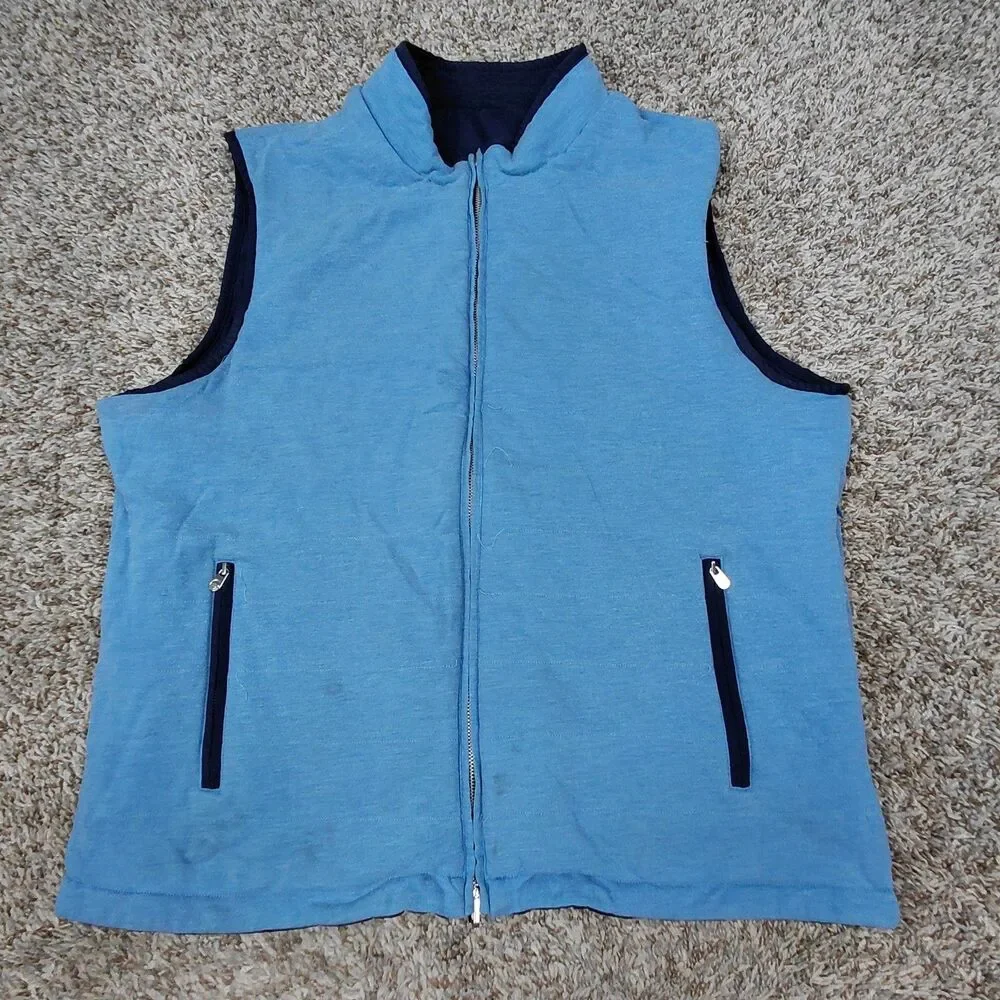 Peter Millar Vest Mens XL Blue Reversible Full Zip Up Performance Golf